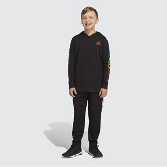 adidas Boys' Long Sleeve Multicolor Warp Logo Hooded Tee - Picture 2 of 6